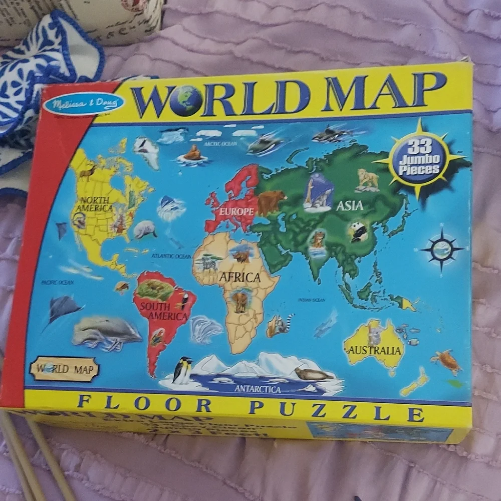 33 Pc Melissa & Doug World Map Extra Large Fun Floor Puzzle 2x3 Feet 6+
